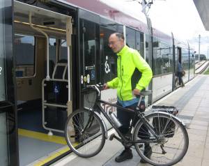 Bike being taken on a tram